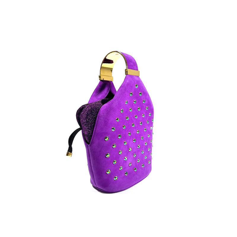 Kit Bracelet Bag in Purple Crystal Studded Purple Suede