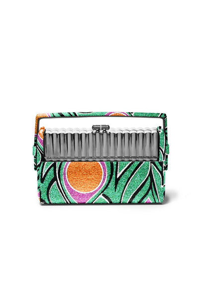 小物 may-mined Silver Xenon Minaudière with Peacock Lurex Case