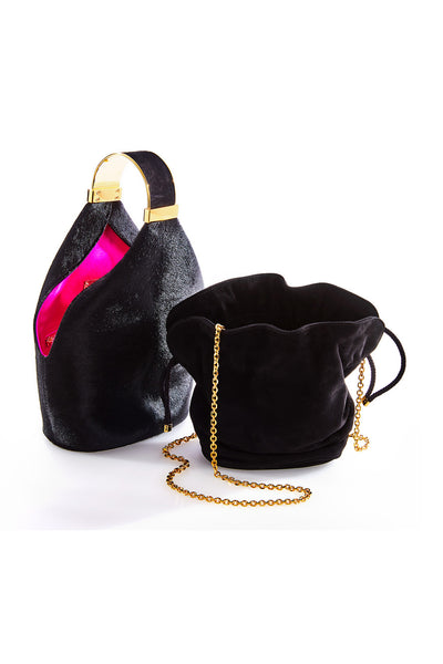 Vintage Bienen-davis Black Suede Handbag Purse With Original