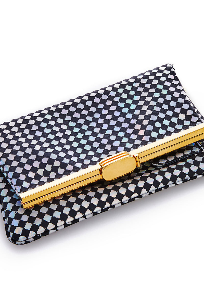 PM Clutch in Area 51 Checkered Holographic Leather
