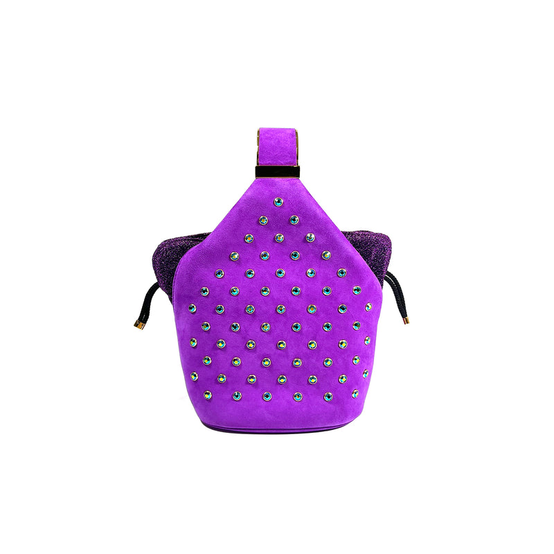 Kit Bracelet Bag in Purple Crystal Studded Purple Suede