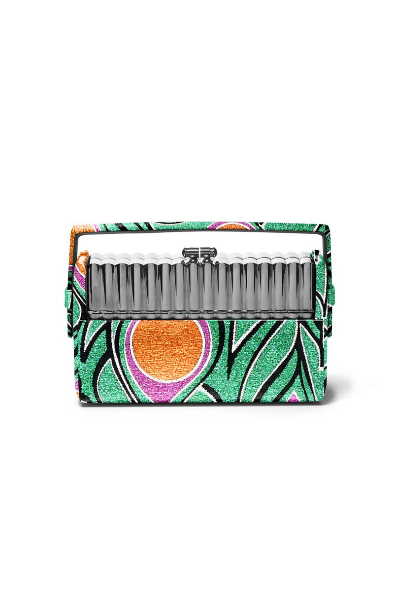 Silver Xenon Minaudière with Peacock Lurex Case