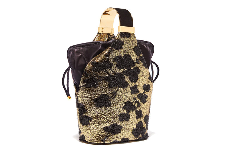 Kit Bracelet Bag in Gold and Black Cherry Blossom Metallic Lurex