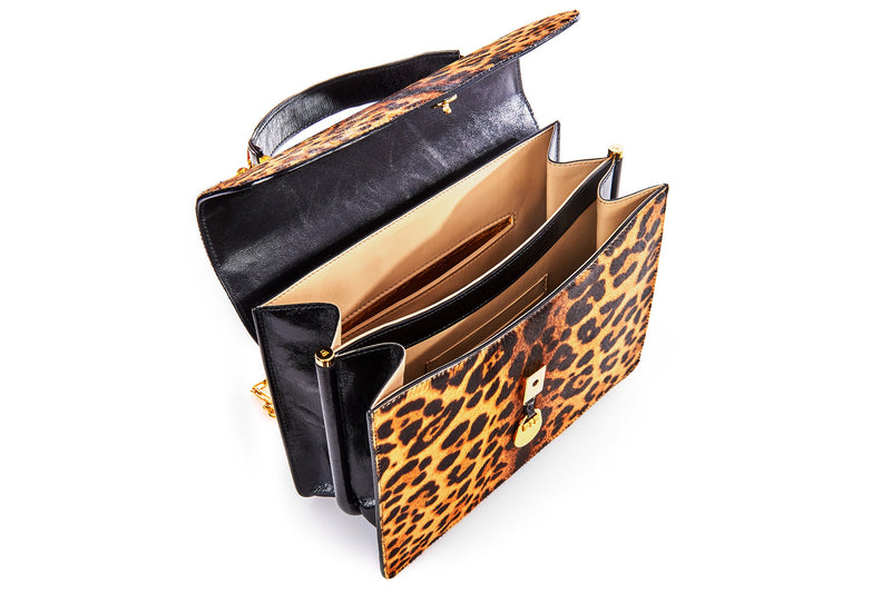 Charlie Top Handle Bag in Leopard Printed Calf Hair