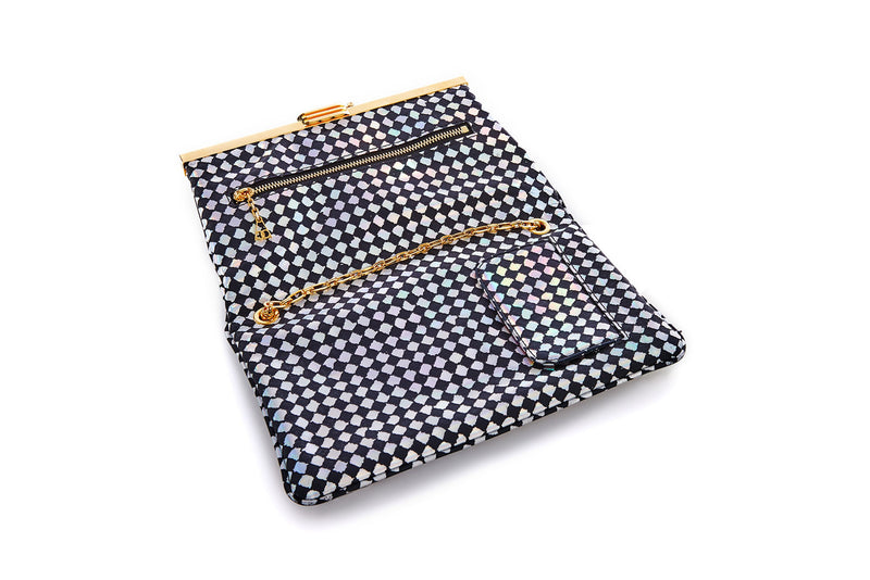 PM Clutch in Area 51 Checkered Holographic Leather