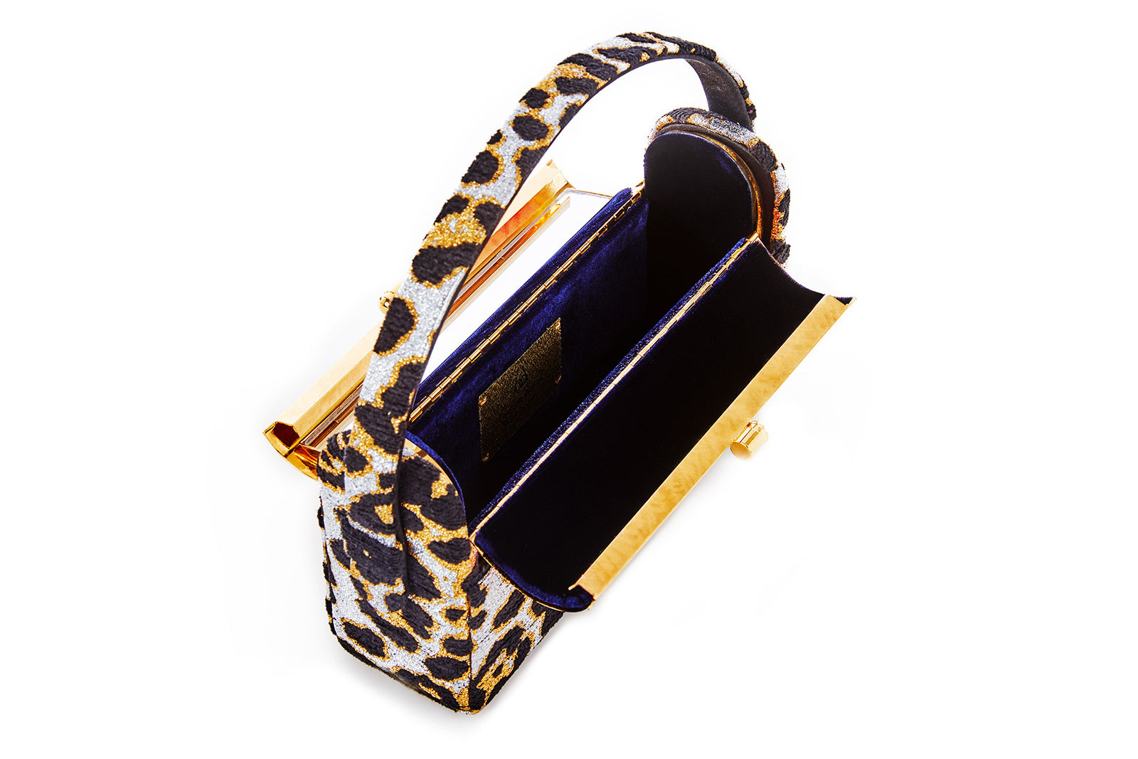 Gold Etched Régine Minaudière with Metallic Leopard Lurex Chenille Cas