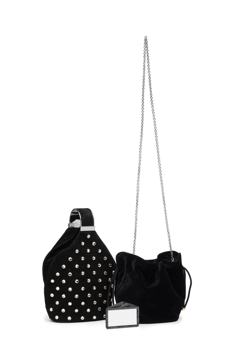 Kit Bracelet Bag in Crystal Studded Black Suede