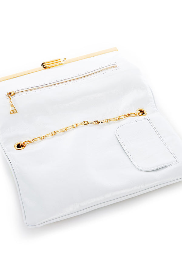 PM Clutch in White Leather
