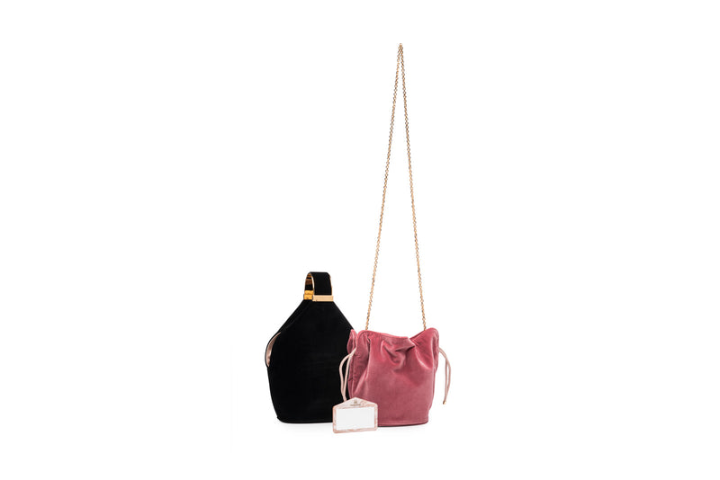 Kit Bracelet Bag in Black Velvet with Pink Velvet Pouch